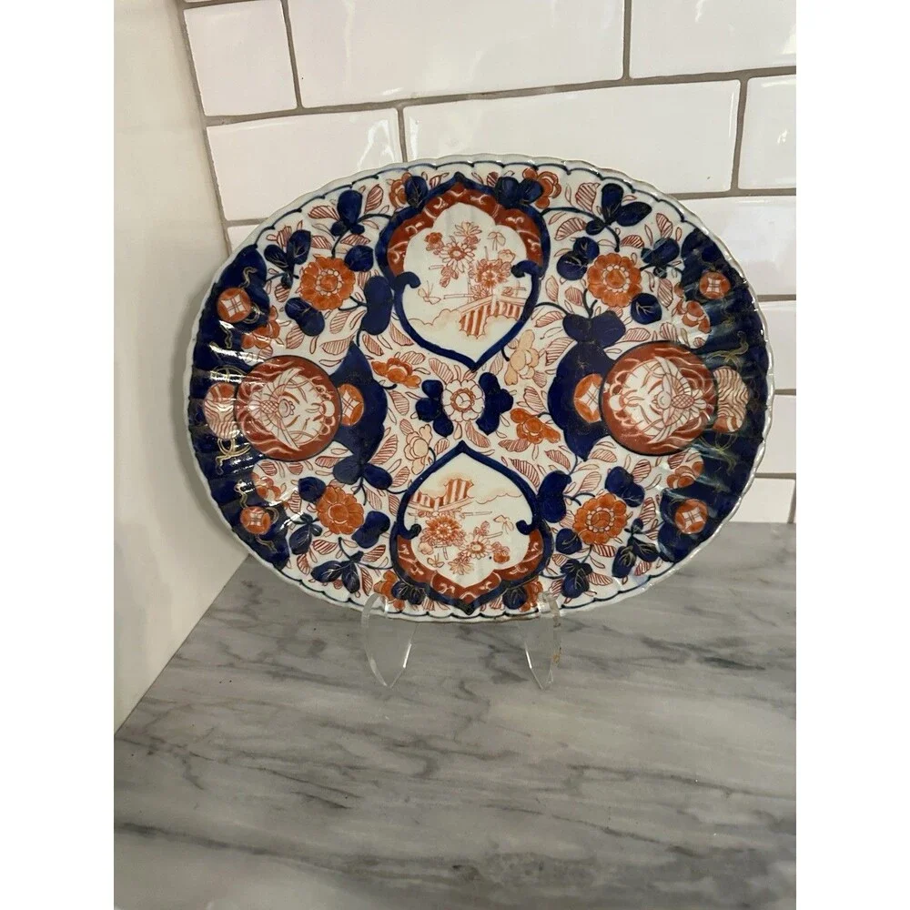 Antique Japanese Imari Oblong Serving Platter 19 Century Edo Meiji Period 12”